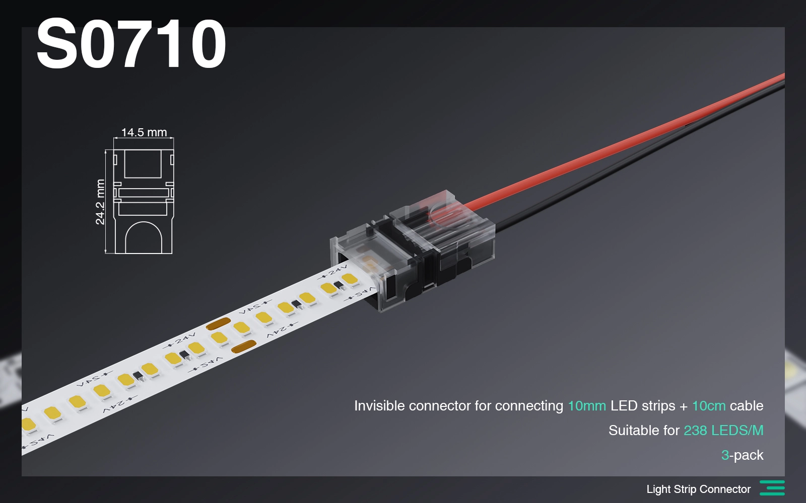 S0710 Connettore invisibile per collegare strisce led 10mm + cavo da 10CM /2Pin/Adatto per 240 LEDS-Strisce LED Camera da Letto--S0710 01