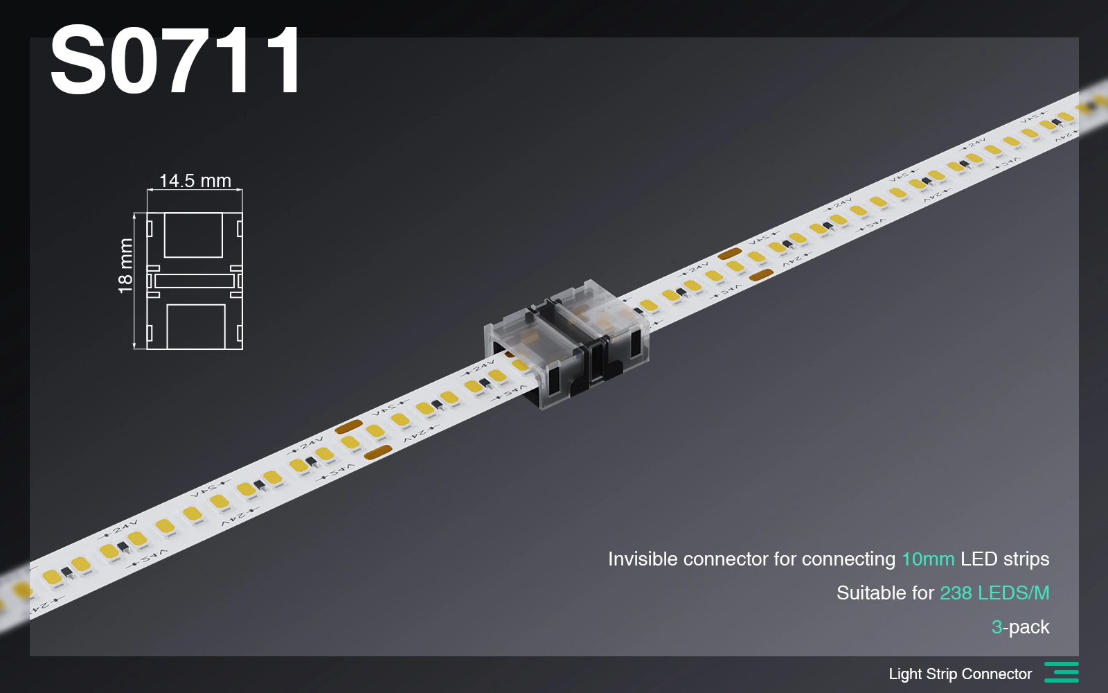 S0711 Connettore invisibile per collegare strisce led 10mm /2Pin/Adatto per 240 LEDS-Strisce LED Camera da Letto--S0711 01
