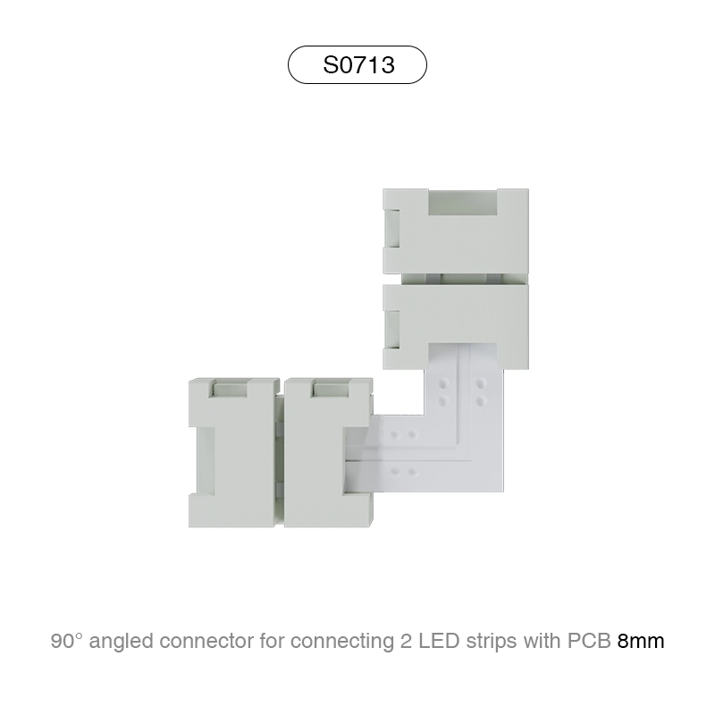 S0713 90° Angular Connector ເພື່ອເຊື່ອມຕໍ່ 2 ແຖບ LED ກັບ 8MM PCB / ເຫມາະສໍາລັບ 140 ແຖບ LEDS-LED ສໍາລັບຂັ້ນໄດພາຍໃນ -S0713