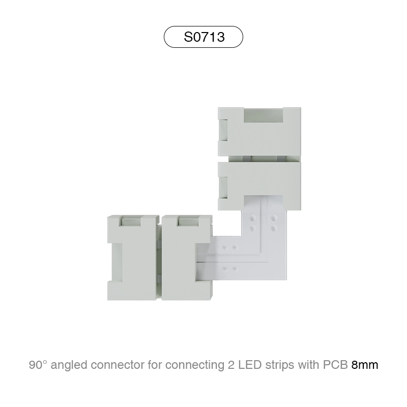 S0713 90 ° Mai Haɗin Angular don haɗa 2 LED Strips tare da PCB 8MM / Ya dace da 140 LEDS-LED Strips don Matakan ciki - S0713