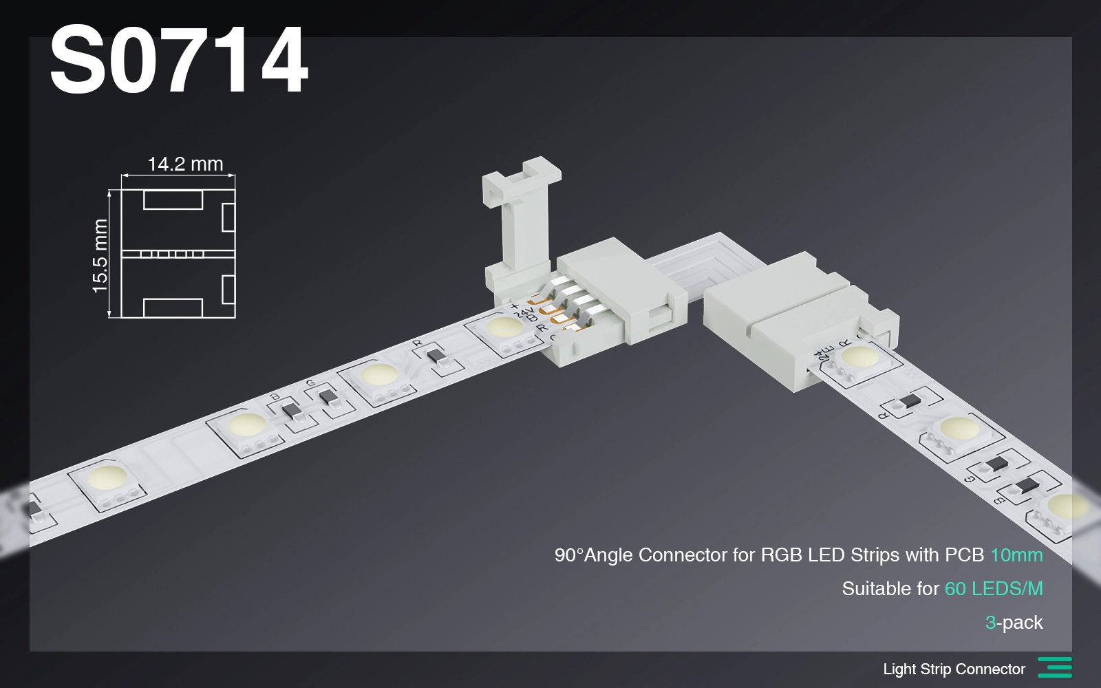S0714 Connettore angolare 90 Gradi per strisce led RGB con PCB 10MM/Adatto per 60 LEDS-Strisce LED Corridoio--S0714 01