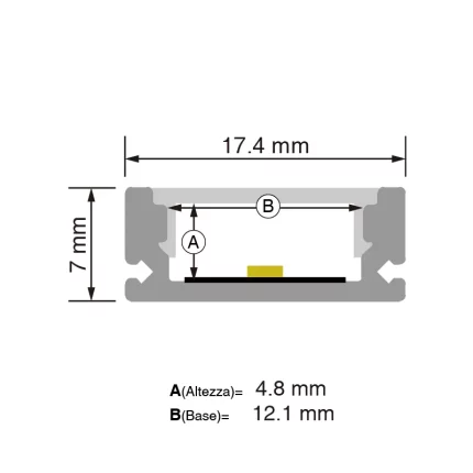 Profilo alluminio LED 2m per strisce LED da incasso o da soffitto di vario tipo, larghezza massima 12 mm L2000x17.4x7mm SP26-Illuminazione della palestra--SP26 1