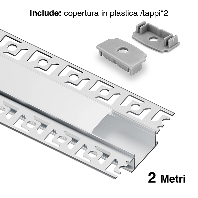 2m ģipškartonā iestrādāts alumīnija profils, piemērots dažādu ražotāju LED sloksnēm, maksimālais platums 20mm. L2000x54.2x13.8 mm SP44-LED sienas profils --SP44(1)