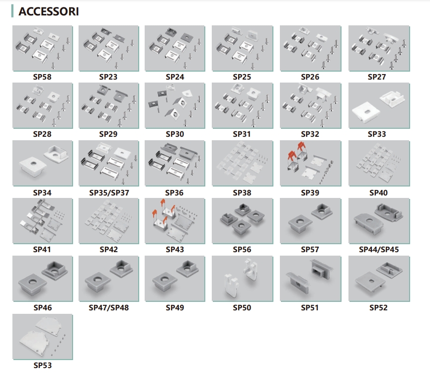 SP41-Profili LED Accessories tappi*2  Clip gancio*4   fibbia a moll*4 viti*8( 4*6)+ viti*4( 2.6*8)-Accessori--pj