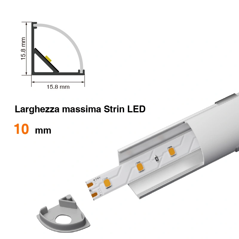 Profilo Angolare LED  Alluminio 2M*5 pezzi , adatto per strisce LED di diversi produttori, larghezza massima 10mm.-Profilo LED Angolare--02