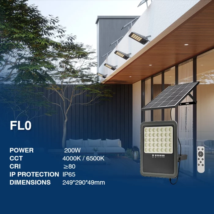 Faro Solaro LED 50W 200W Dimmerabile Aut.3h/5h/8h IP65-Lampade Solari da Esterno Potenti-FL0-022