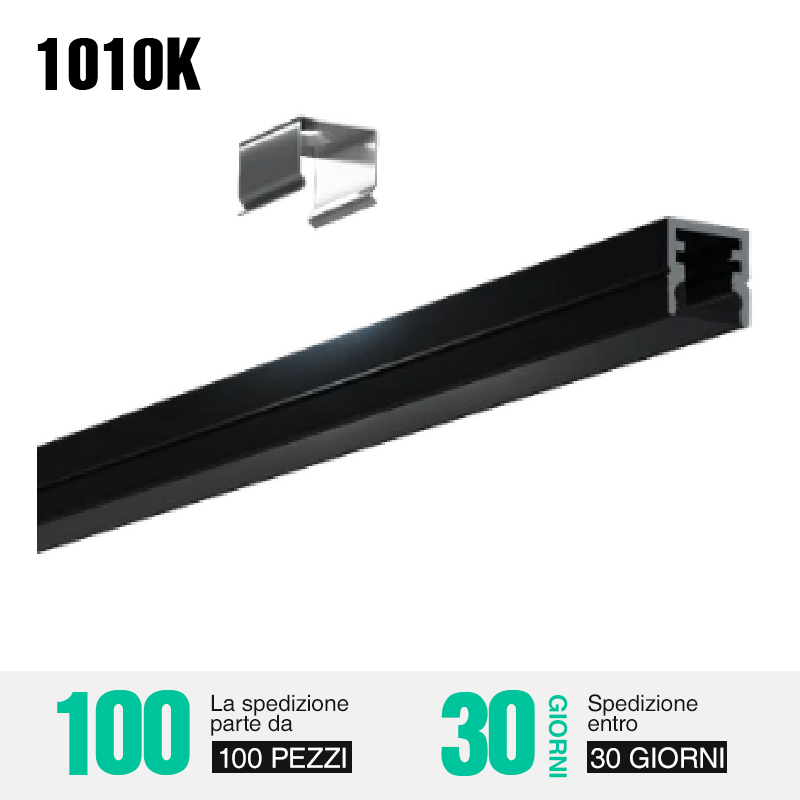 Черный светодиодный профиль 2 м для потолочного крепления-Потолочный светодиодный профиль - 1010K
