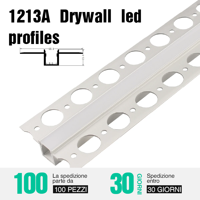 Enkaŝitaj LED-profiloj 2000mm x 12 mm x 13 mm-LED-profiloj --1213A