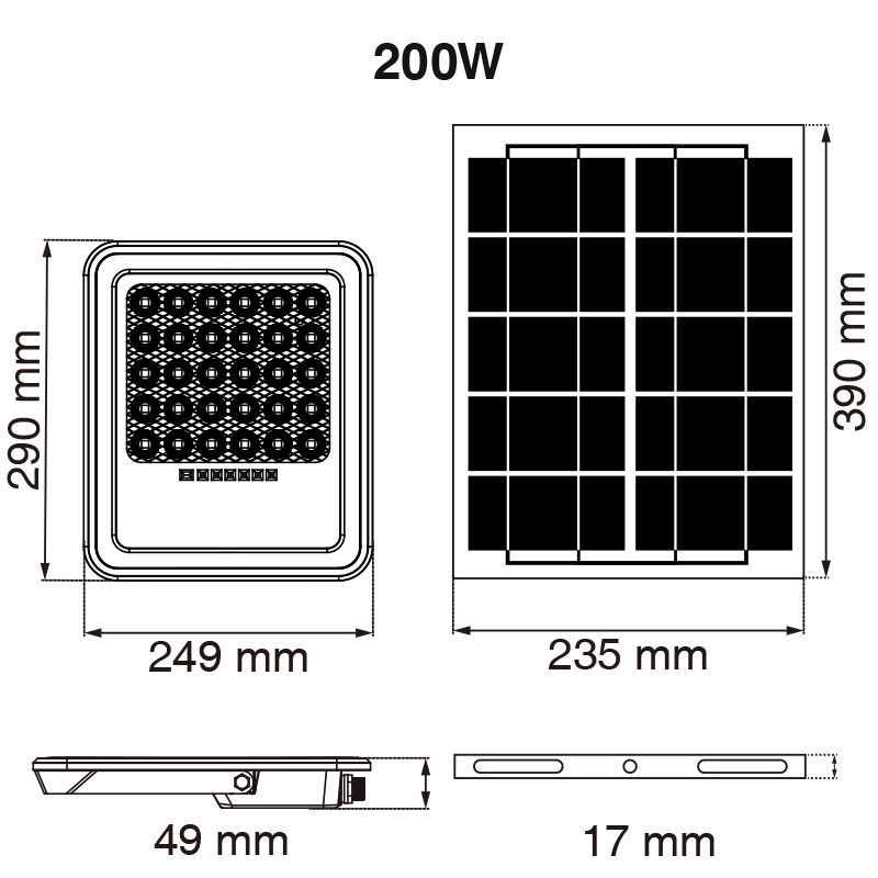 Drita diellore LED 50W/200W 4000K/6500K Aut.3h/5h/8h me errësim IP65---200w(1)